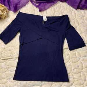H&M Divided Navy Blue Off Shoulder Wrapped Detail Crop Top XS